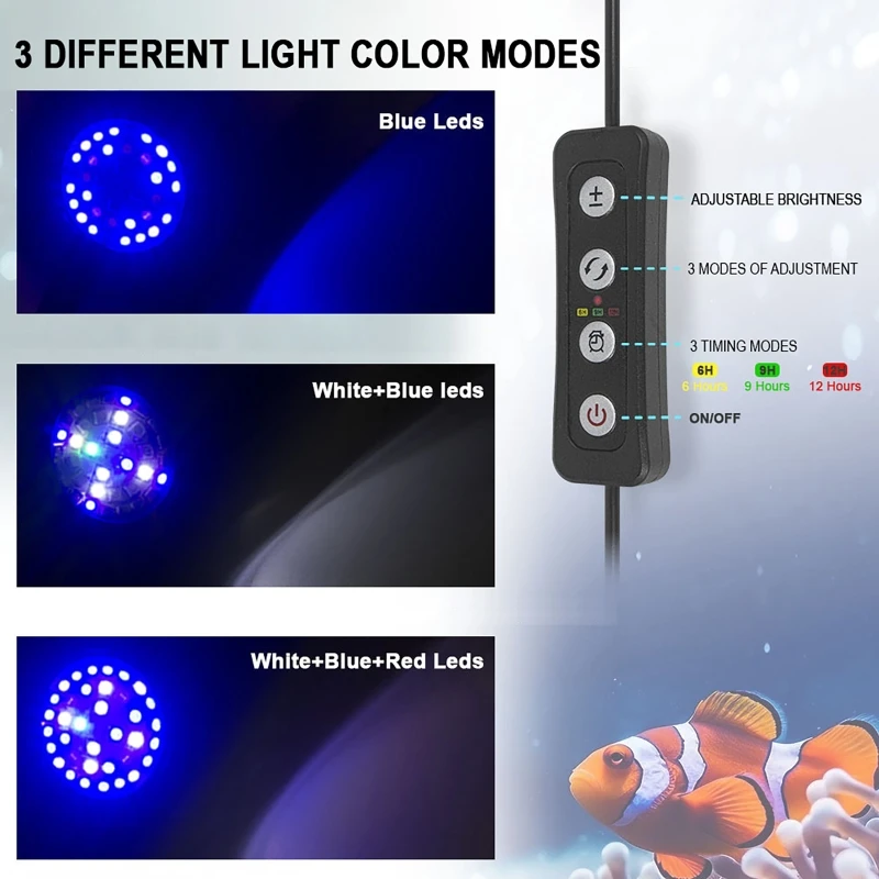 Marine Aquarium Timing - Lampu LED Akuarium 30W, Dapat Diredupkan,