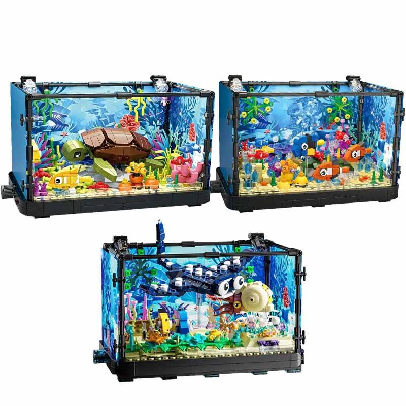 Aquarium Marine Lights - Set Blok Bangunan Akuarium dengan Lampu,
